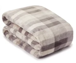 Broyhill Gray Plaid Velvet Plush Blanket -Broyhill 810477869 1 1