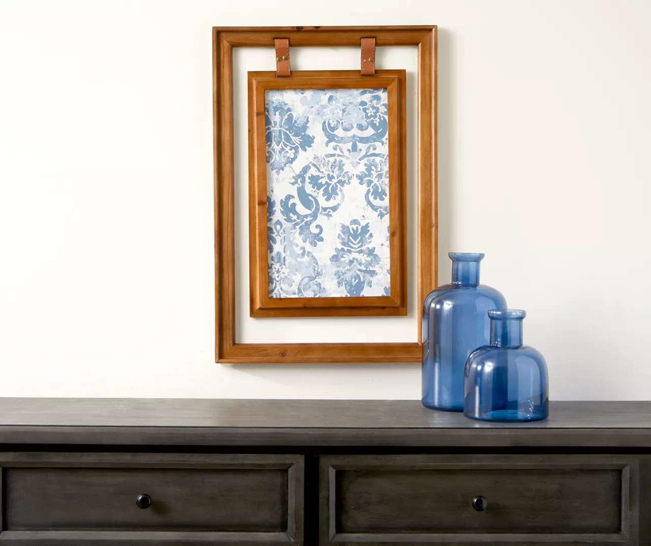 Double-Framed Blue Damask Hanging Wall Decor 5 Double-Framed Blue Damask Hanging Wall Decor - Image 3