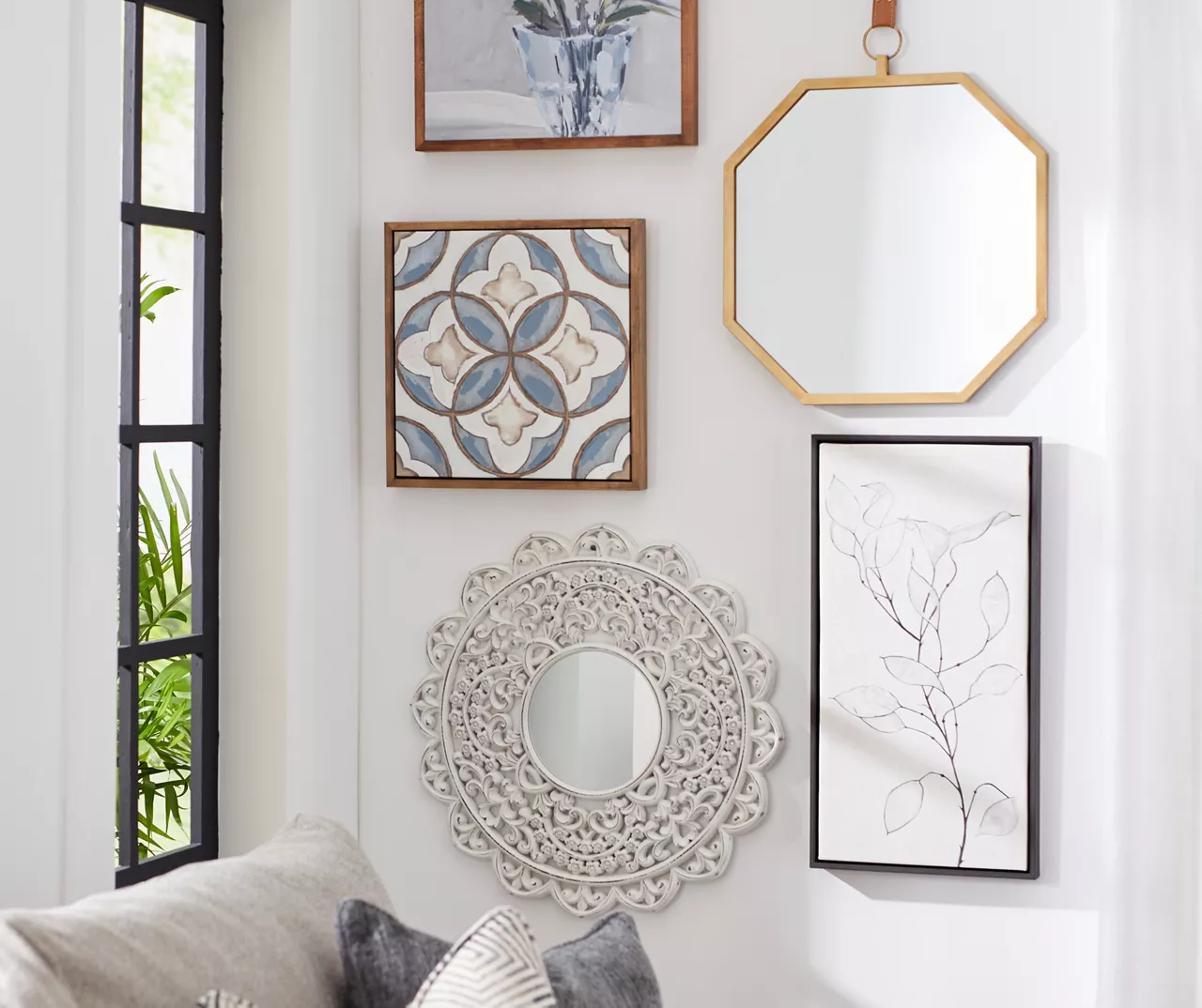 Gold Framed Octagonal Hanging Mirror 7 Gold Framed Octagonal Hanging Mirror - Image 5