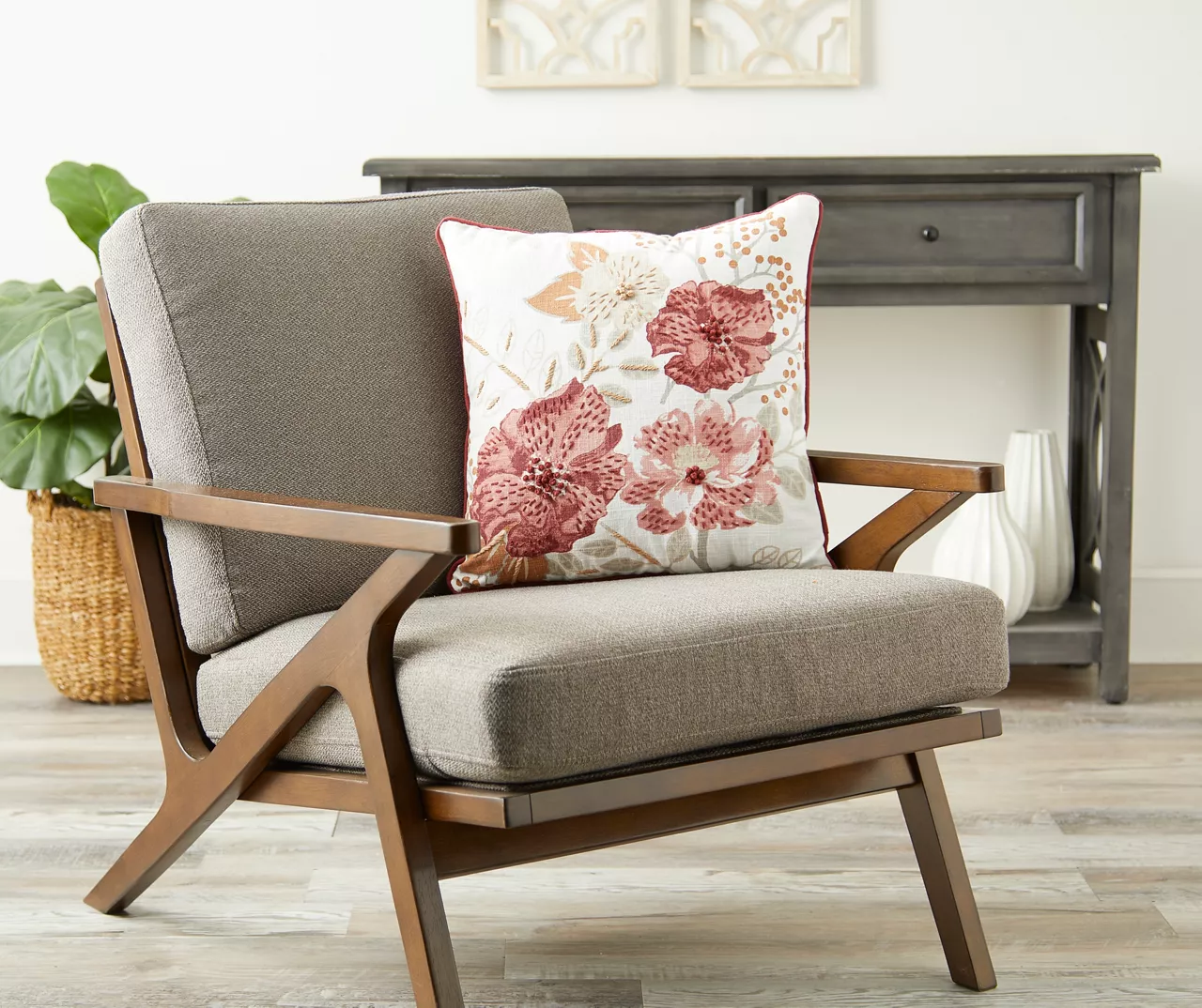 Rust Floral Throw Pillow 5 Rust Floral Throw Pillow - Image 3