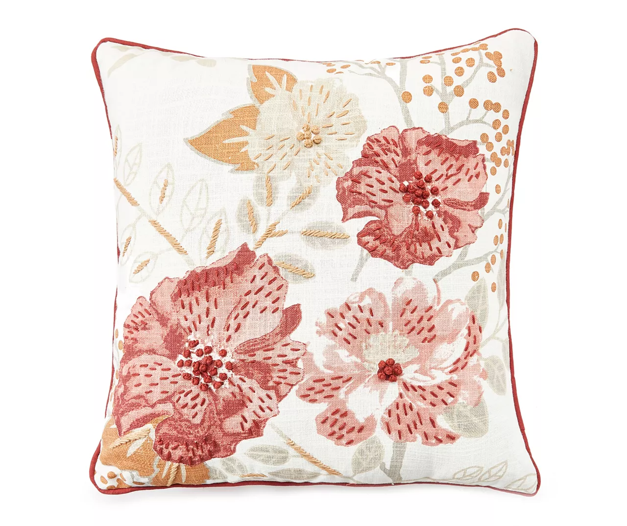 Rust Floral Throw Pillow 3 Rust Floral Throw Pillow