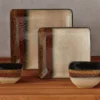Red, Gold & Cream Square 16-Piece Stoneware Dinnerware Set -Broyhill 810523826 2