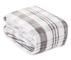 Gray & White Plaid Velvet Plush Queen/King Blanket -Broyhill 810530976 1