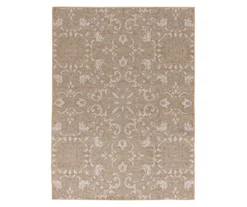 Sandpointe Tan & Ecru Damask Outdoor Area Rug, (5' X 7') -Broyhill 810546500 810546501 810546502 1