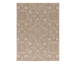 Sandpointe Tan & Ecru Damask Outdoor Area Rug, (5' X 7') -Broyhill 810546502 810546501 810546500 1