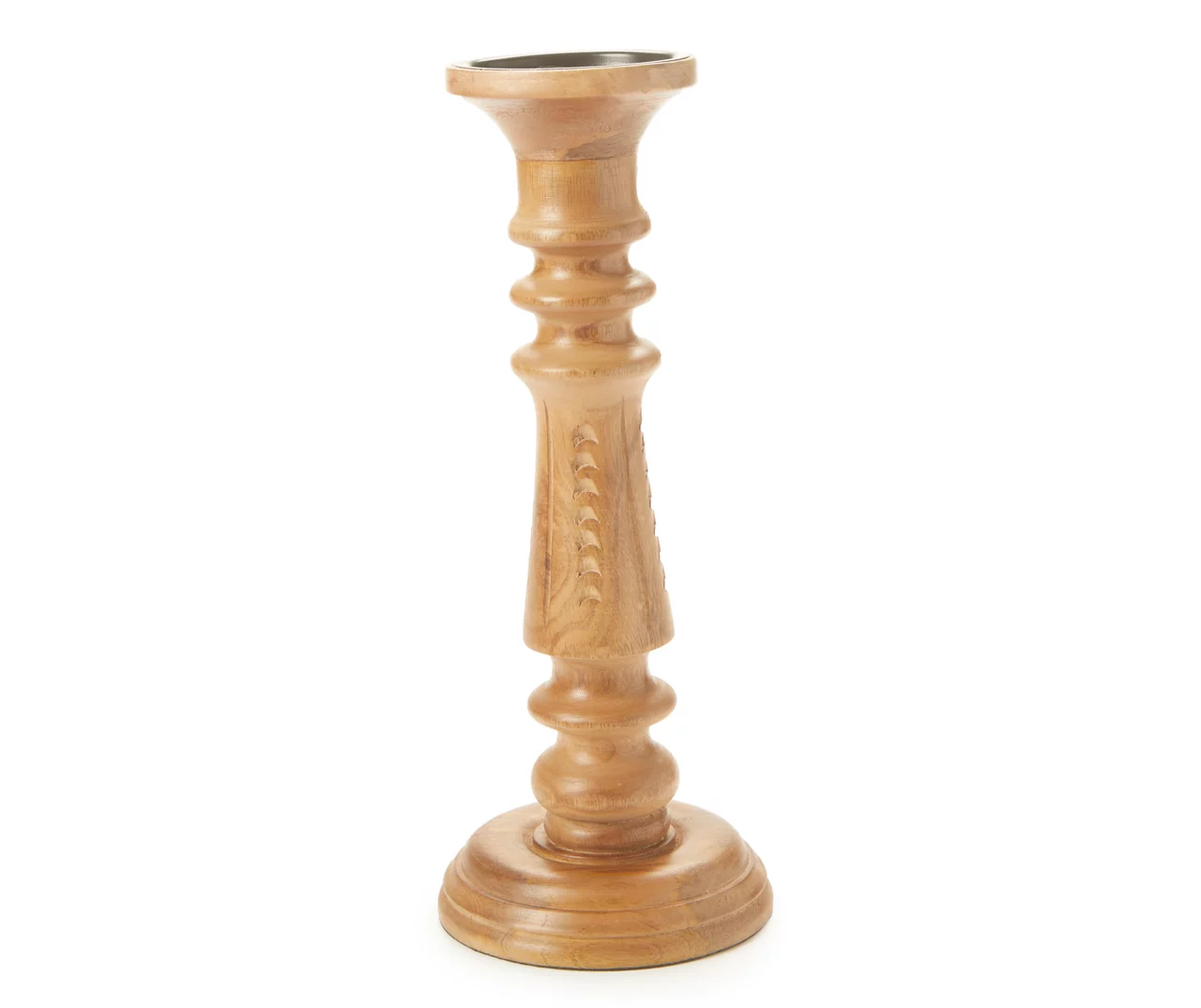 Light Brown Notch-Carved Pillar Candle Holder 3 Light Brown Notch-Carved Pillar Candle Holder