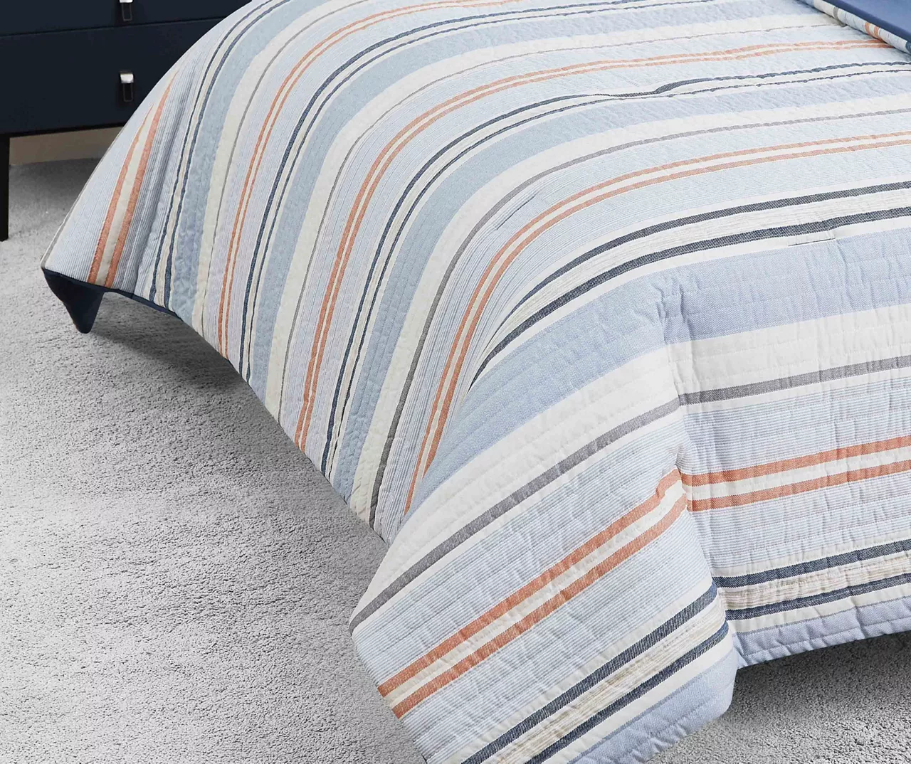 Broyhil Blue & Coral Stripe Comforter Set 5 Broyhil Blue & Coral Stripe Comforter Set - Image 3