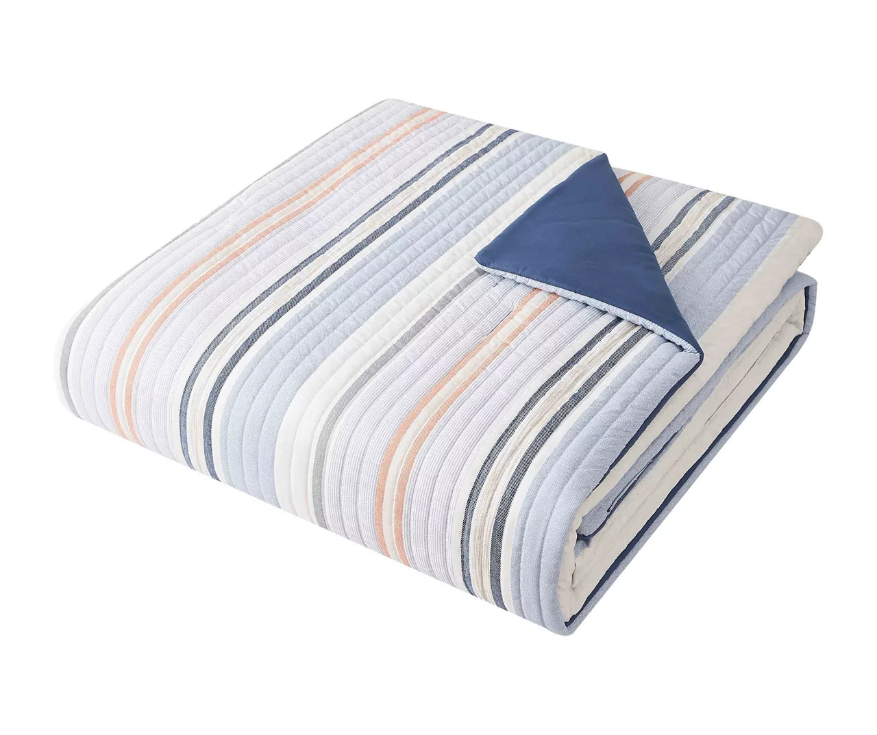 Broyhil Blue & Coral Stripe Comforter Set 6 Broyhil Blue & Coral Stripe Comforter Set - Image 4