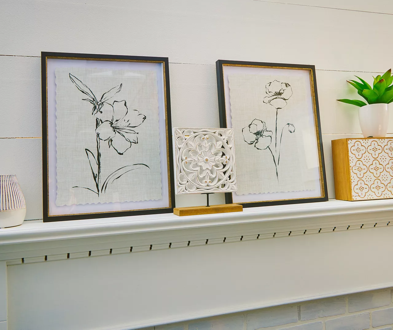 Beige & Black Floral 2 Deckled Edge Framed Print 4 Beige & Black Floral 2 Deckled Edge Framed Print - Image 2