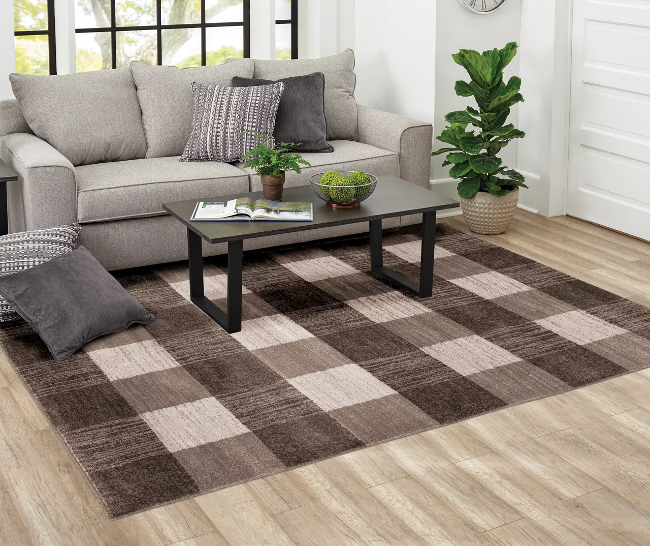 Regina Brown & Greige Checkerboard Area Rug, (8' X 10') 4 Regina Brown & Greige Checkerboard Area Rug, (8' X 10') - Image 2