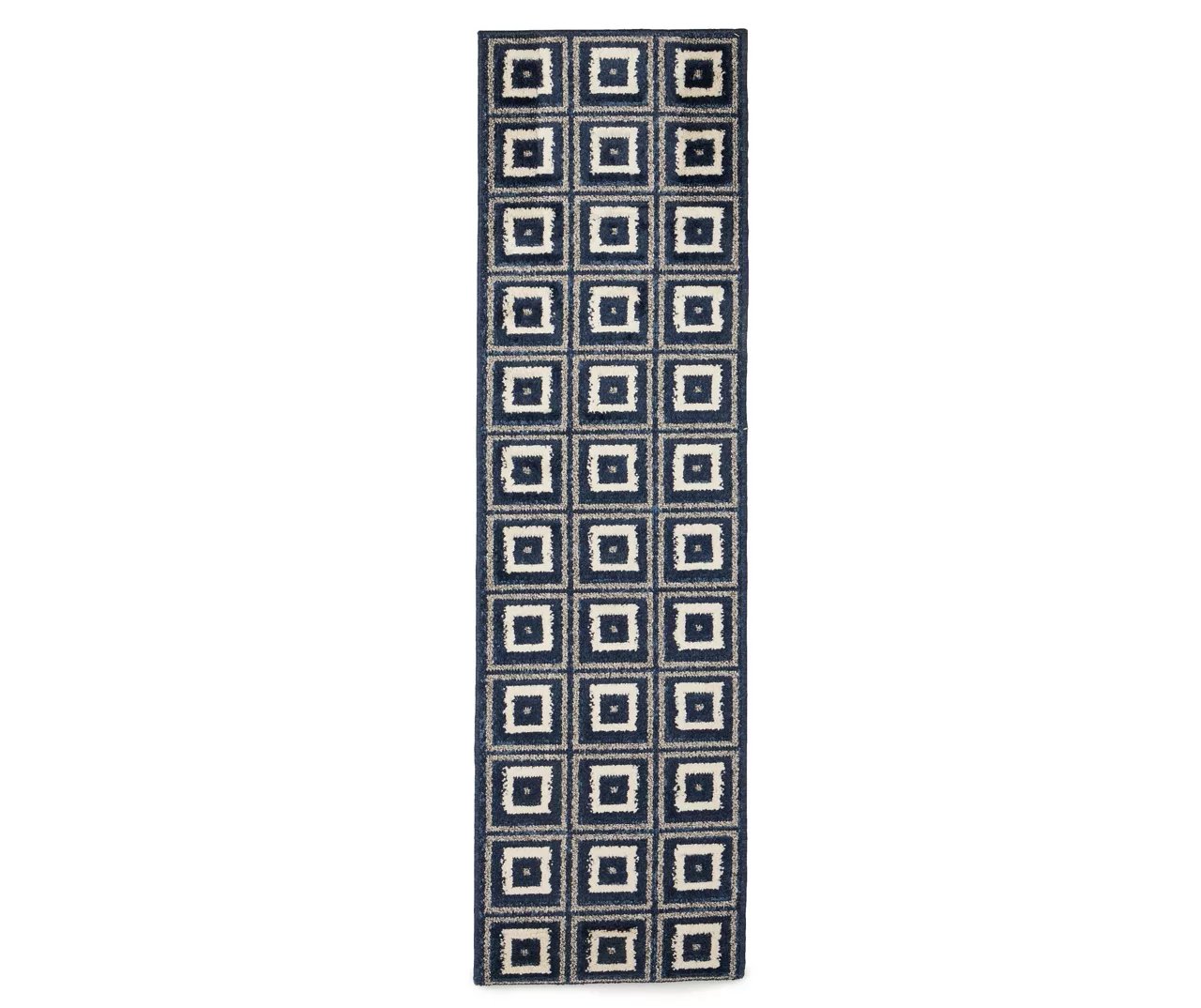 Klein Navy Square Pattern Runner Rug, (2' X 7')