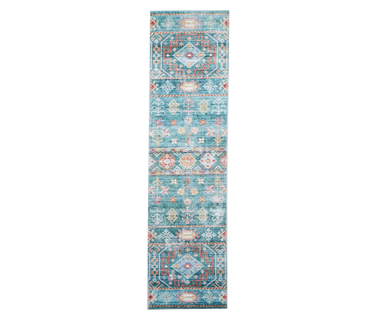Caden Green & Orange Geometric Floral Runner Rug, (2' X 7') 3 Caden Green & Orange Geometric Floral Runner Rug, (2' X 7')