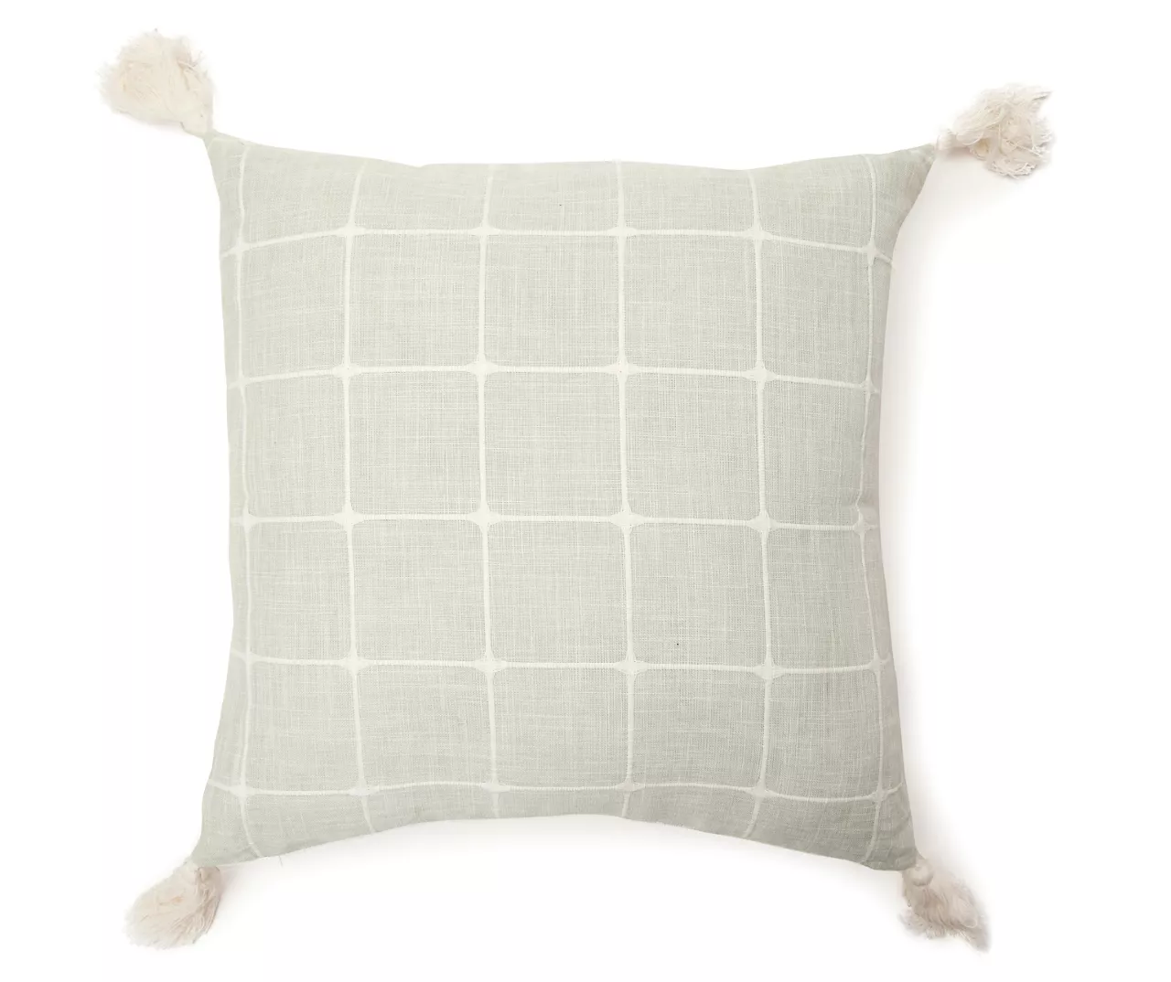 Sage Green & White Windowpane Grid Tassel-Accent Square Throw Pillow 3 Sage Green & White Windowpane Grid Tassel-Accent Square Throw Pillow