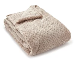 Tan Chevron Embossed Velvet Queen Blanket -Broyhill 810573799 810573801 1