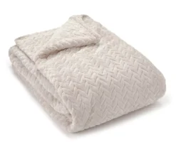 Whisper White Zigzag-Embossed Velvet King Blanket -Broyhill 810573800 810573798 810617576 1 1
