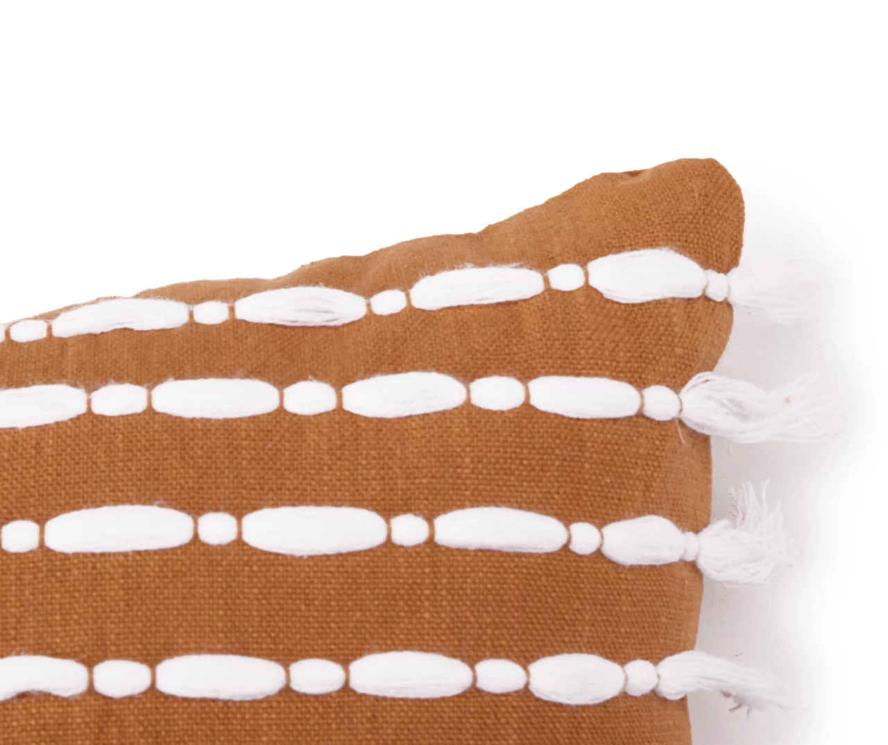 Golden Brown & White Tassel Stripe Throw Pillow 5 Golden Brown & White Tassel Stripe Throw Pillow - Image 3