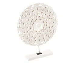 White Floral Cut-Out Carved Circle Tabletop Decor -Broyhill 810603880 A0 1