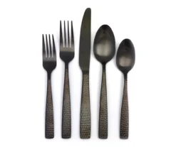 Matte Black Hammered 20-Piece Flatware Set