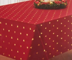 Broyhill Festive Gathering Red & Gold Foil Trees Fabric Tablecloth