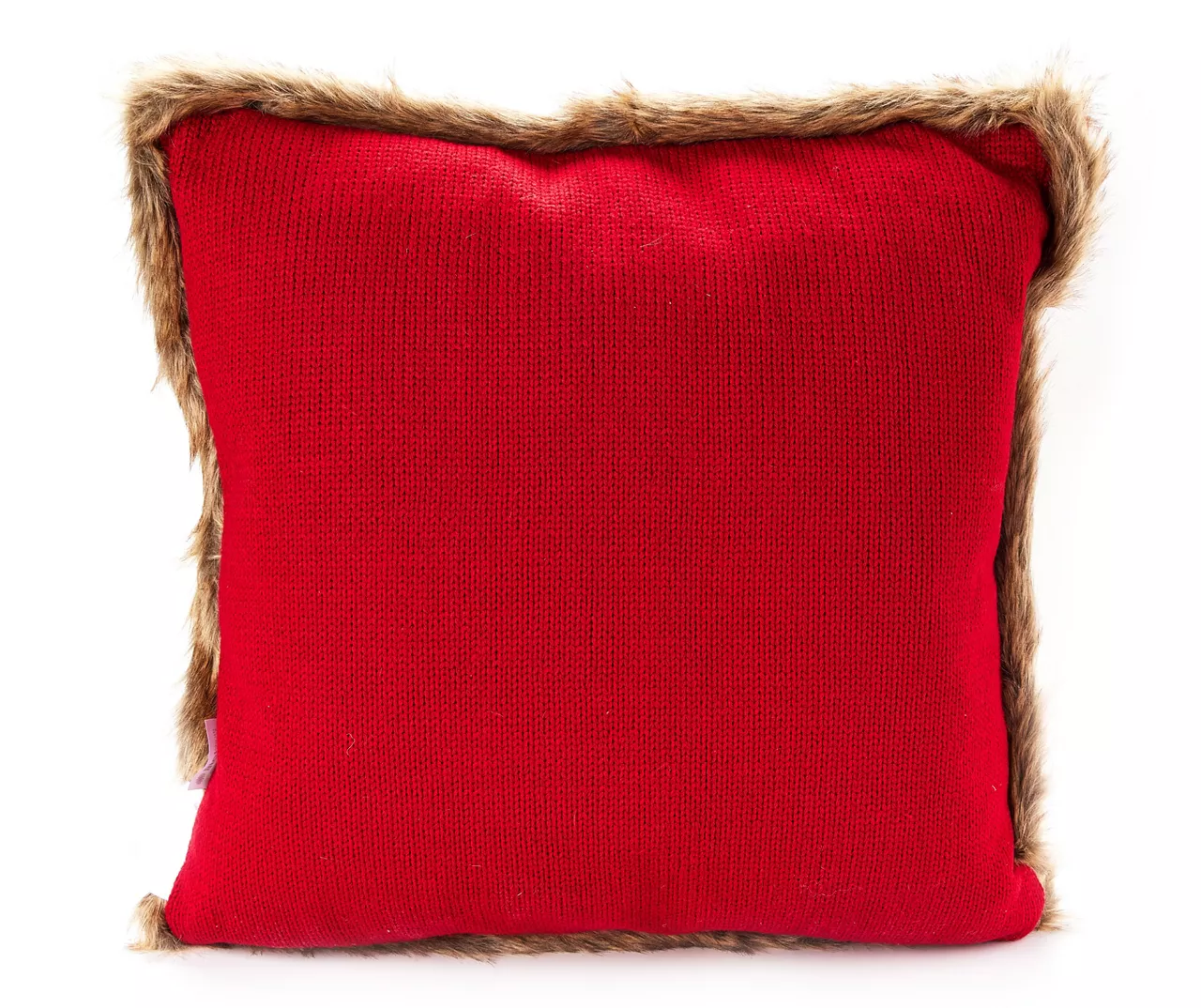 Red Cable-Knit Faux Fur-Trim Throw Pillow 4 Red Cable-Knit Faux Fur-Trim Throw Pillow - Image 2