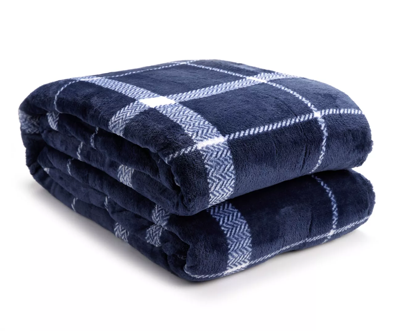 Navy & White Plaid Twin/Full Velvet Plush Blanket 3 Navy & White Plaid Twin/Full Velvet Plush Blanket