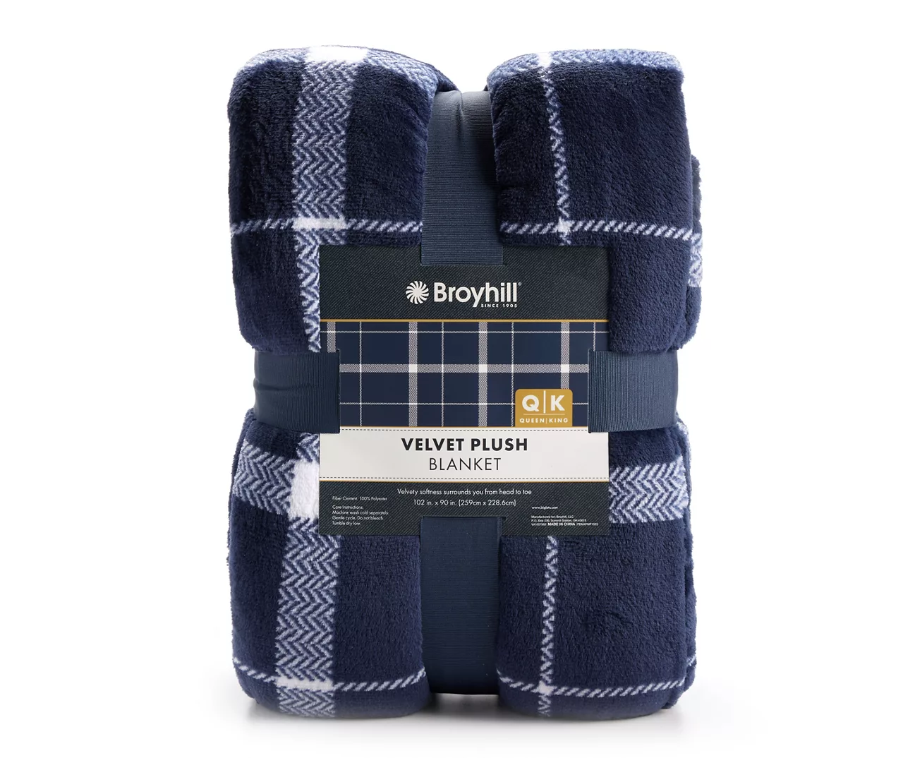 Navy & White Plaid Twin/Full Velvet Plush Blanket 4 Navy & White Plaid Twin/Full Velvet Plush Blanket - Image 2