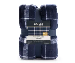 Navy & White Plaid Queen/King Velvet Plush Blanket 6 Navy & White Plaid Queen/King Velvet Plush Blanket -Broyhill 810617521 810617523 A0