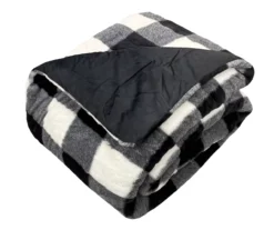 Black & White Buffalo Check Faux Fur Full/Queen Comforter -Broyhill 810617563 810617564 A0 2 1