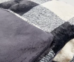 Black & White Buffalo Check Faux Fur Full/Queen Comforter -Broyhill 810617563 810617564 A8 4 2 1