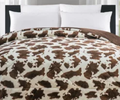 Cream & Brown Cow Print Faux Fur King Comforter -Broyhill 810617566 P 01