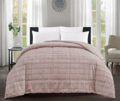 Pink Textured Grid Faux Fur Full/Queen Comforter -Broyhill 810617567 810617568 A0 1