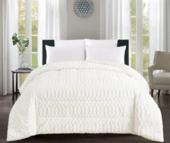 White Chevron Stripe Faux Fur King Comforter -Broyhill 810617569 810617570 A0 1 1